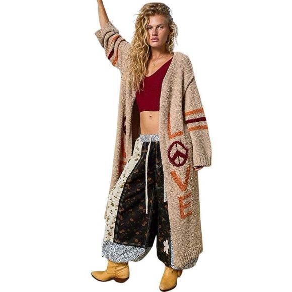 LOVE & PEACE Bohemian Knit Cardigan – Cozy Cream Layers with Vintage Charm POL - Picture 7 of 7